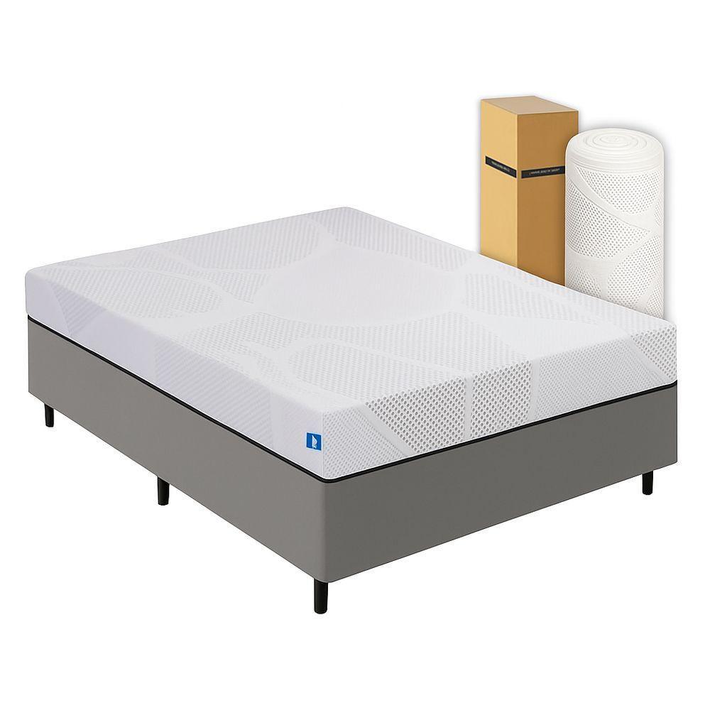 Cama Box Queen Desmontável Cinza + Colchão Umaflex Fit Firm D33 17cm Altura - Orthocamas - 1