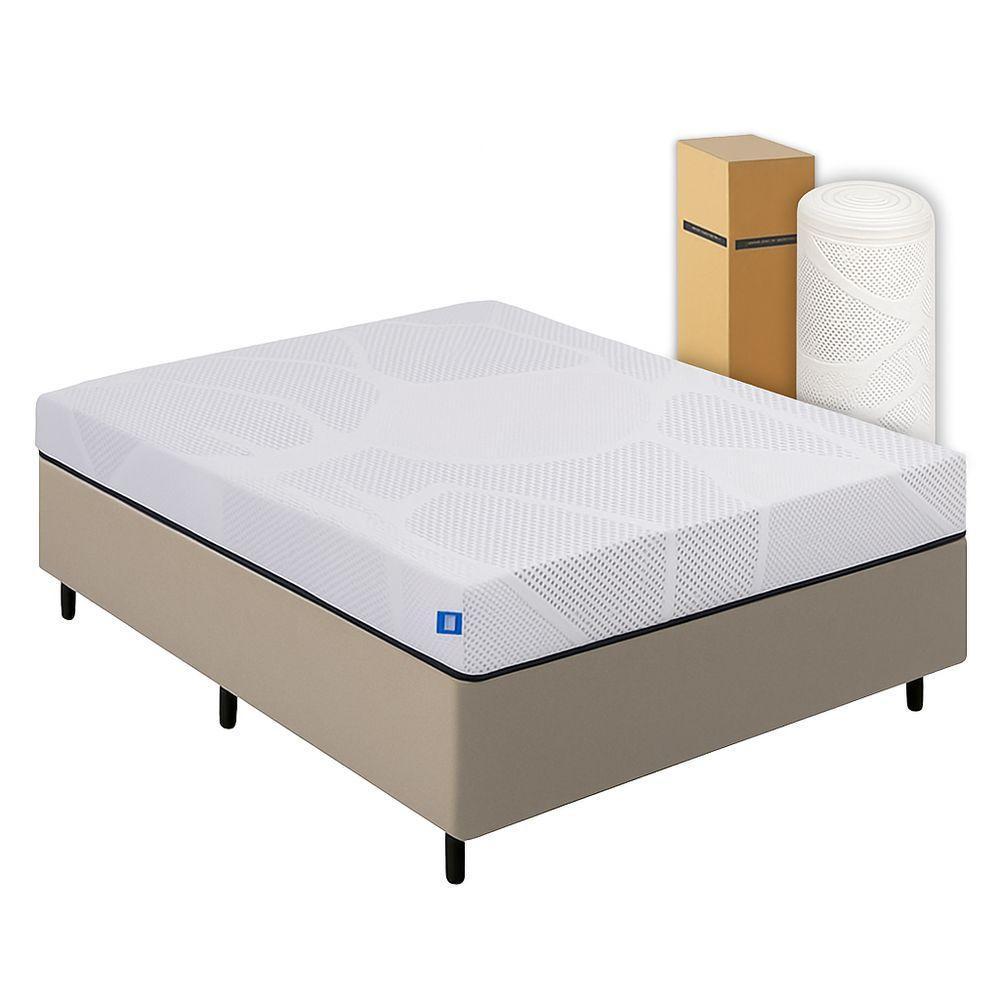 Cama Box Casal Desmontável Bege + Colchão Umaflex Fit Firm D33 17cm Altura - Orthocamas - 1