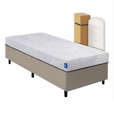 Cama Box Solteiro Desmontável Bege + Colchão Umaflex Fit Firm D33 17cm Altura - Orthocamas