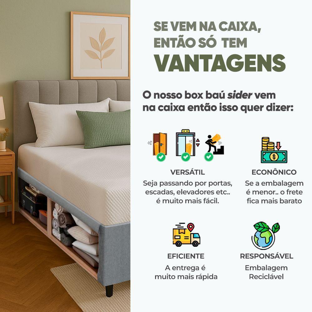Cama Box Baú Base Sider Casal Cinza + Colchão Umaflex Fit Firm D33 Altura 17cm - Orthocamas - 4