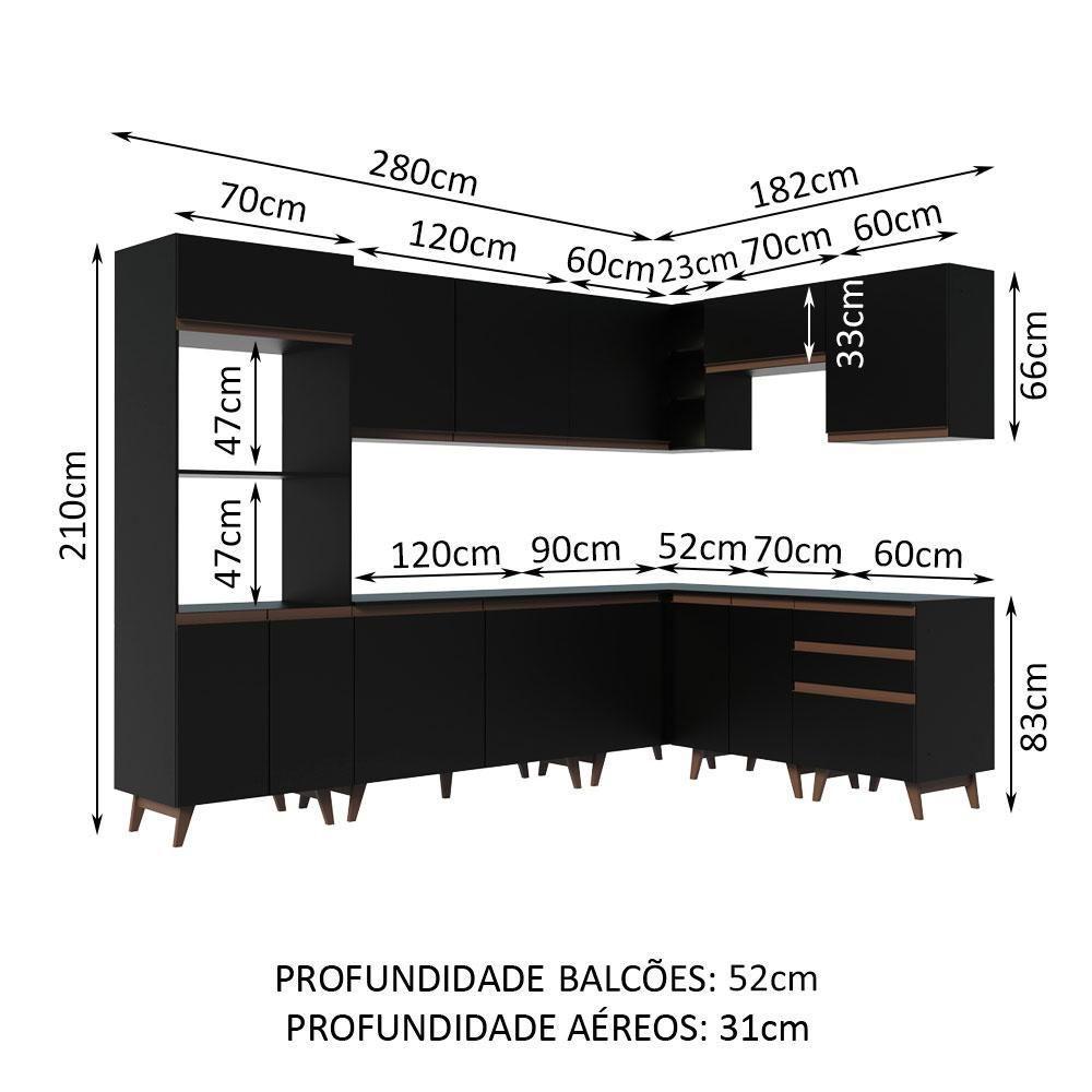 Cozinha Completa De Canto Com Armário E Balcão Preto Madesa - 6