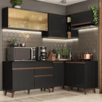 Cozinha Completa de Canto Reims com Armário e Balcão Preto - 1