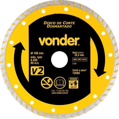 Disco Diamantado 180mm Turbo Furo 25mm V2 Vonder