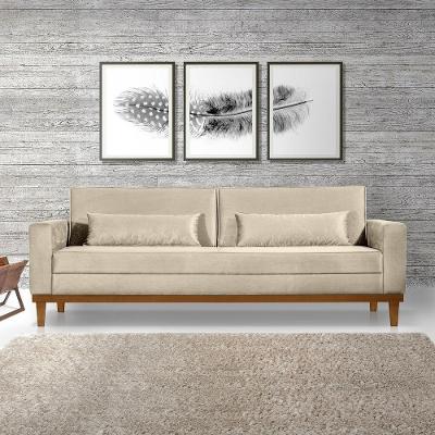 Sofá Living 2,20Mt C/ 2 Almofadas Bege