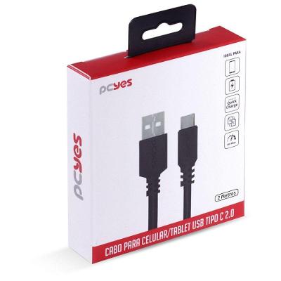 Cabo Usb A 2.0 Para Usb Tipo C 2m Preto - Puacp-02