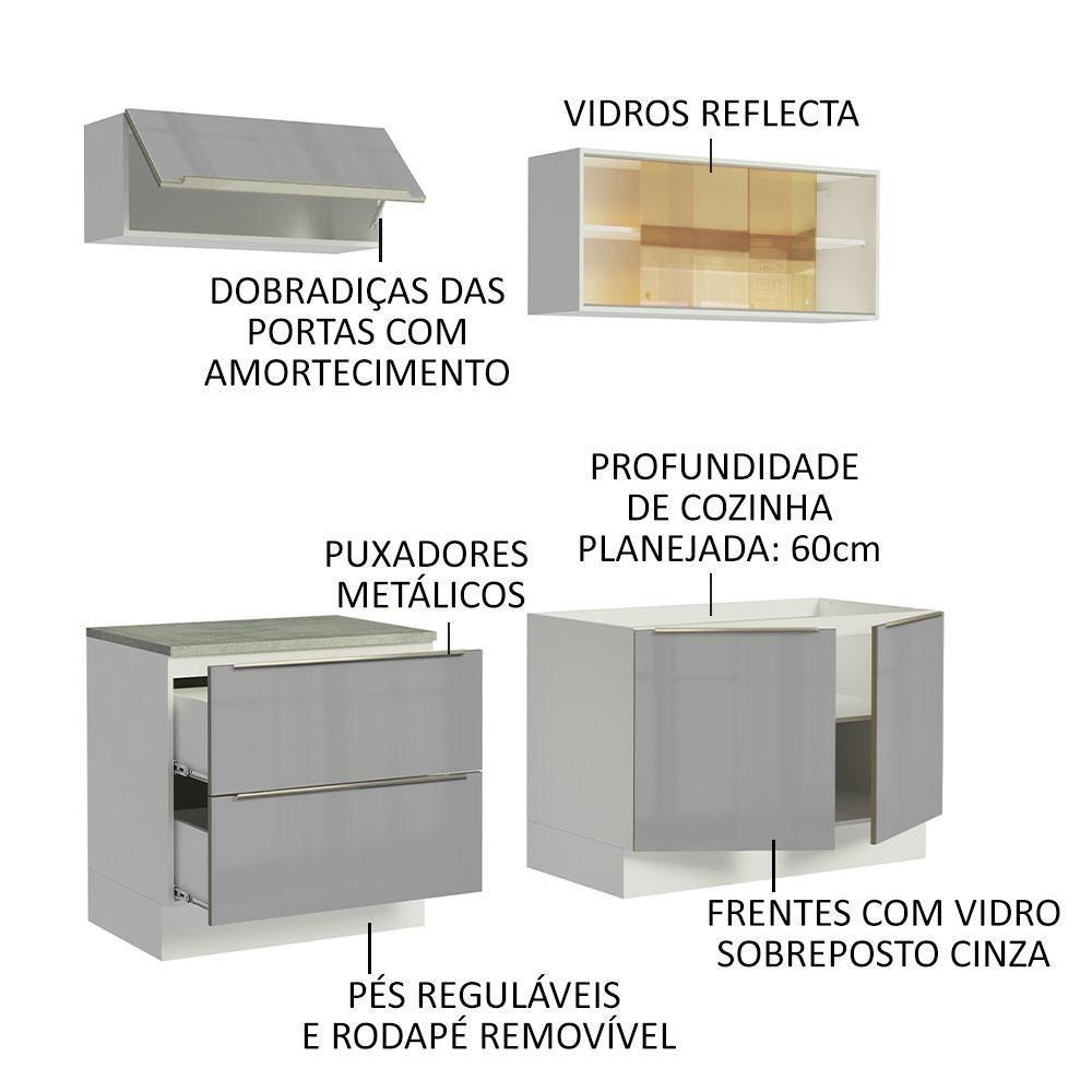 Cozinha Completa com Armário 5 Portas 2 Gavetas Branco Cinza - 9