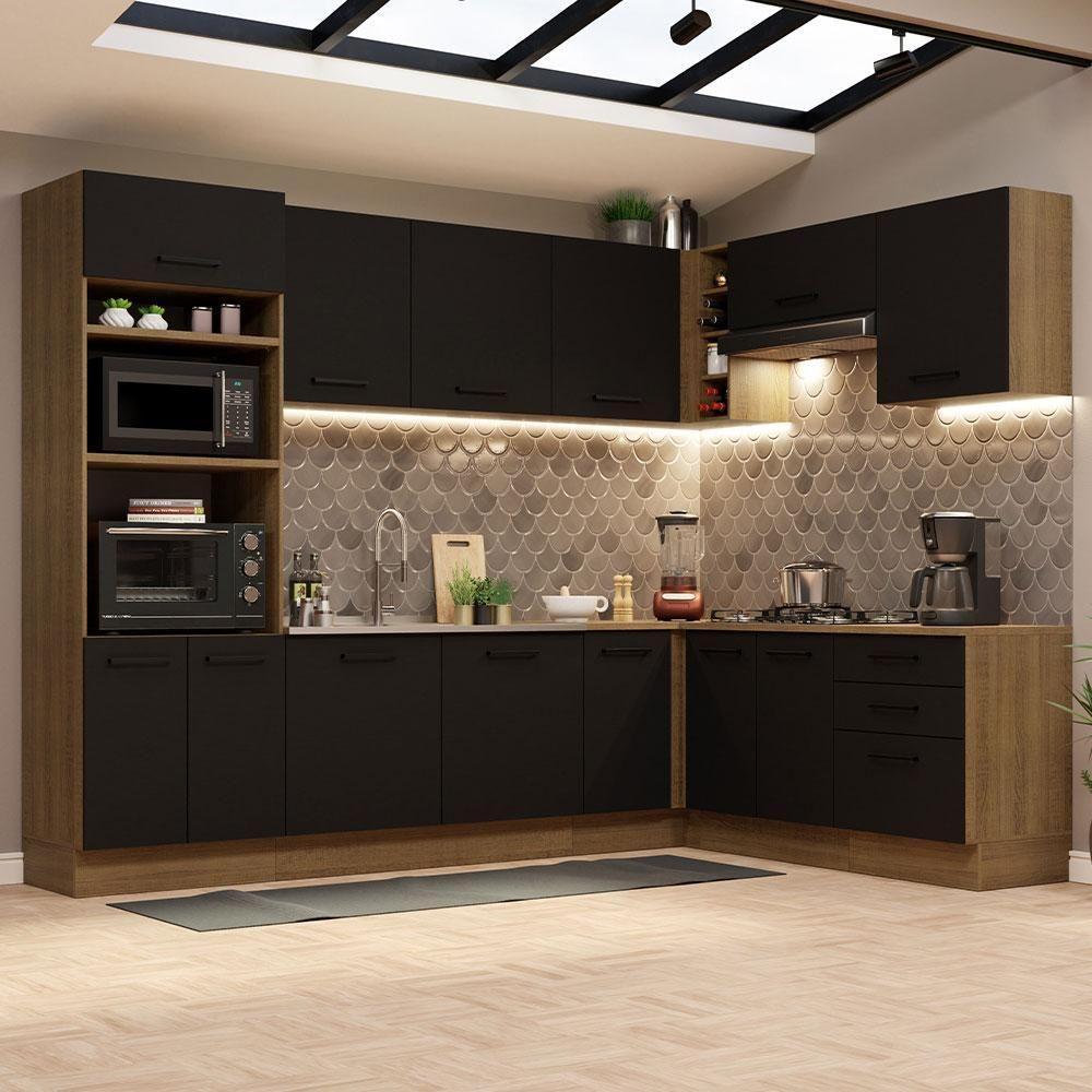 Cozinha Completa 479001 Com Armário E Balcão Rustic/Preto - 1