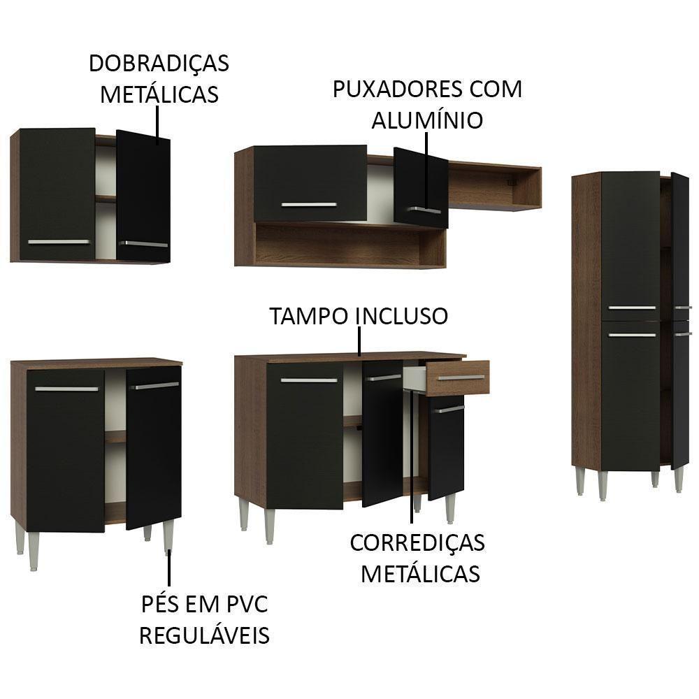 Cozinha Completa Com Armário E Balcão Rustic/Preto - 6
