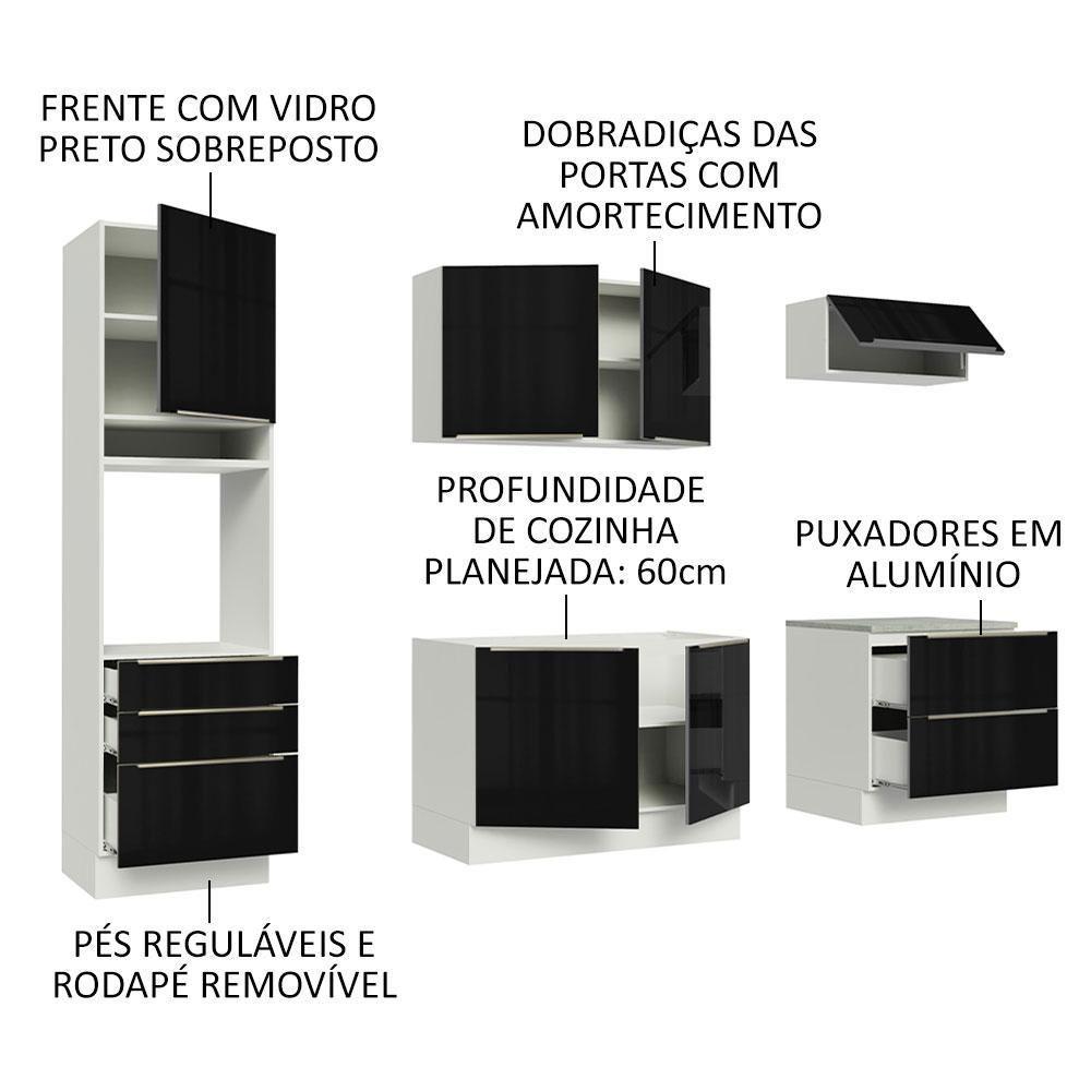 Cozinha Completa com Armário 6 Portas 5 Gavetas Branco Preto - 2