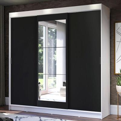 Guarda Roupa Casal Istambul 3 Portas de Correr 3 Gavetas Branco-preto Madesa