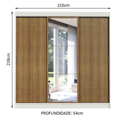 Guarda Roupa Casal Istambul 3 Portas de Correr 3 Gavetas Branco-Rustic