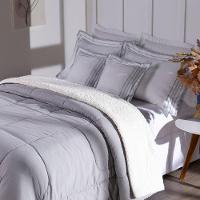 Kit 5 Pçs Coberdrom Casal Queen Soft Hipercal 400 Fios Dupla Face Cinza