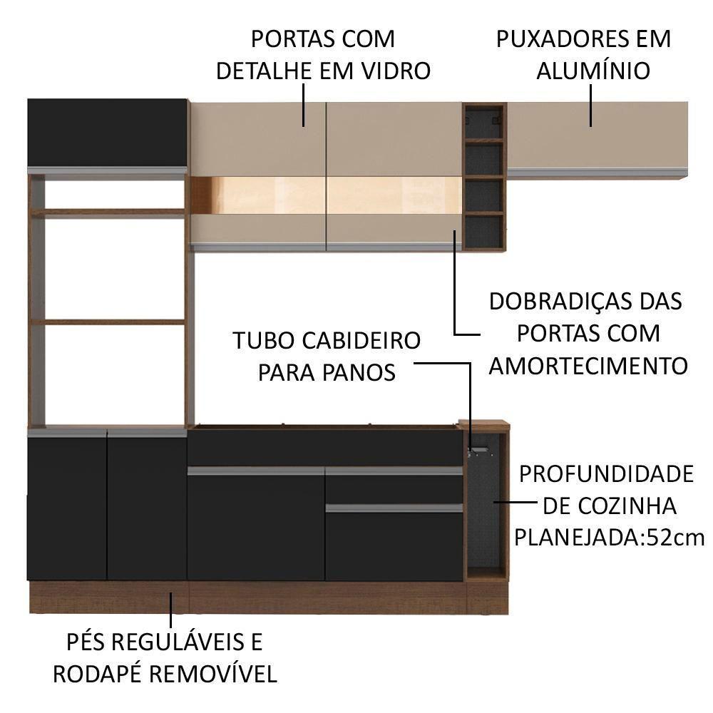 Cozinha Safira com Armário e Balcão sem Tampo e Pia Madesa - 3