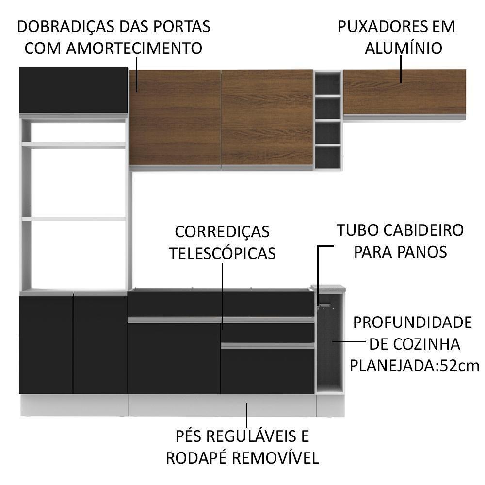 Cozinha Safira com Armário e Balcão sem Tampo e Pia Madesa - 8