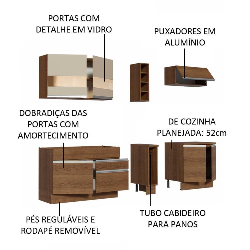 Cozinha Parma com Armário e Balcão sem Tampo e Pia Madesa - 9