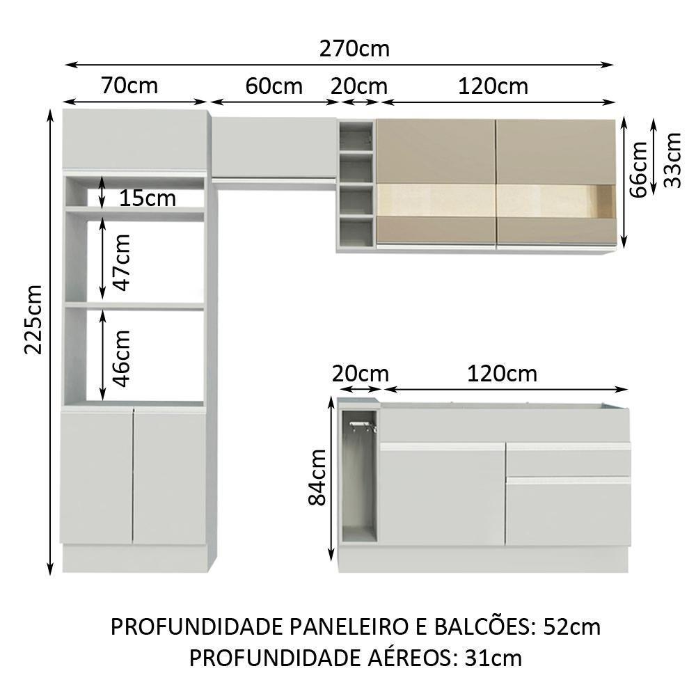 Cozinha Jade com Armário e Balcão sem Tampo e Pia Madesa - 3