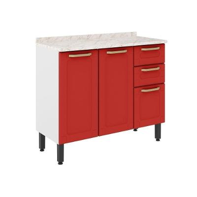 Balcão De Aço Tampo 3 Portas 2 Gavetas Vermelho Bertolini Vermelho/branco