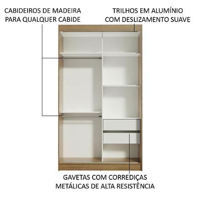 Guarda Roupa Solteiro Tokio 2 Portas de Correr 2 Gavetas Rustic