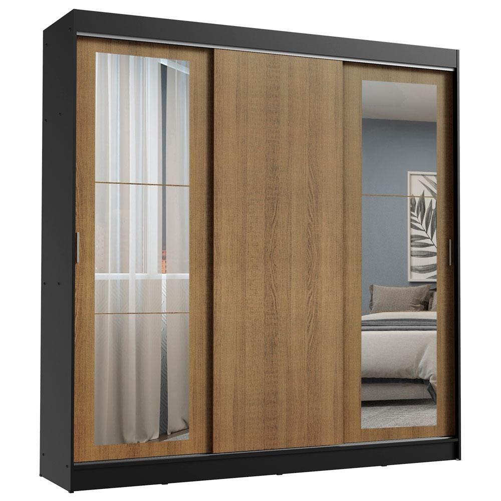 Guarda-roupa Casal Kansas 3 Portas de Correr com Espelhos 3 Gavetas Madesa - 2