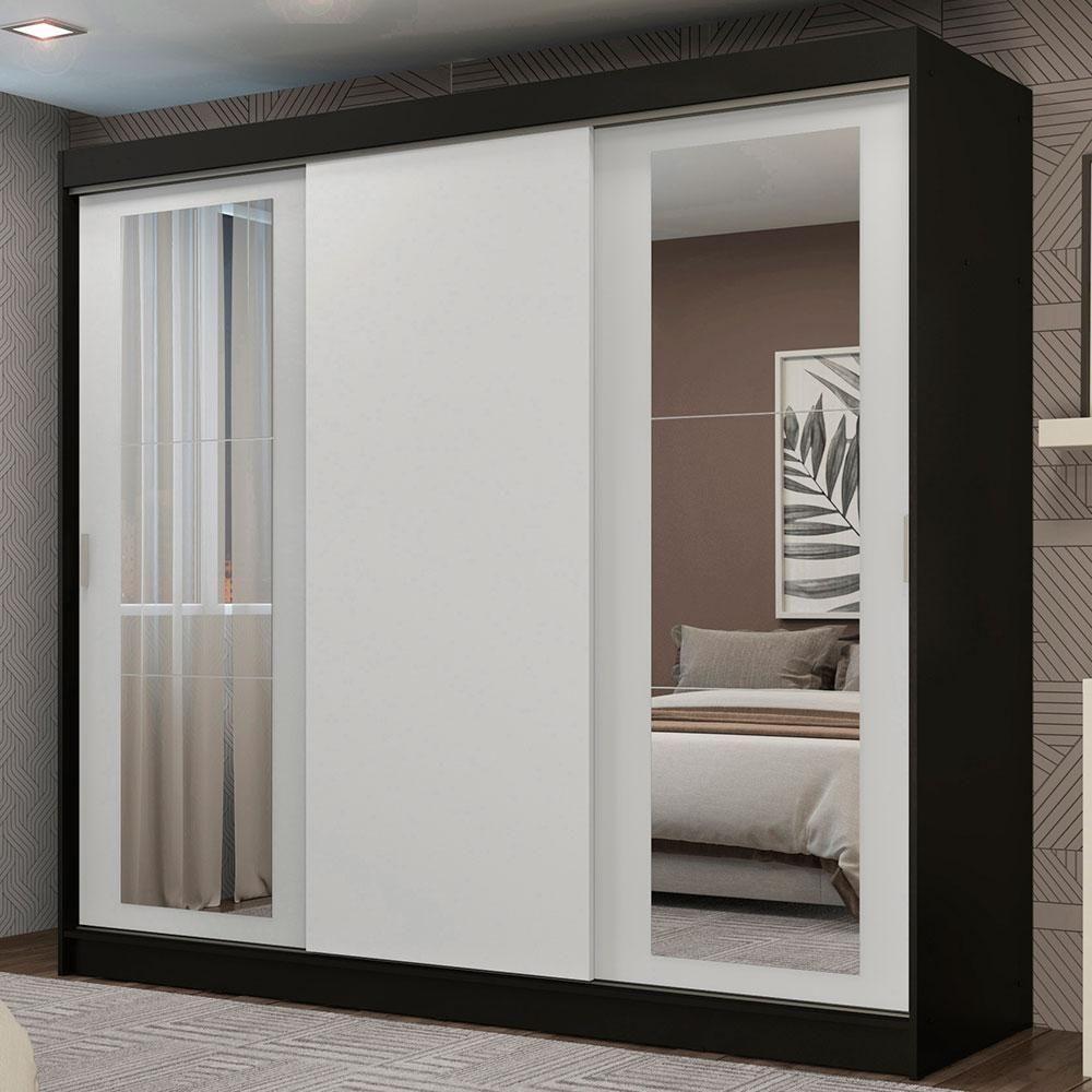 Guarda-roupa Casal Kansas 3 Portas de Correr com Espelhos 3 Gavetas Madesa - 1