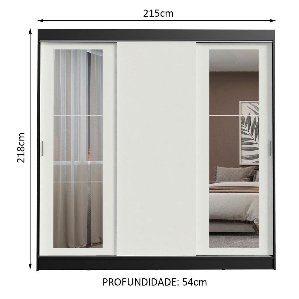 Guarda-roupa Casal Kansas 3 Portas de Correr com Espelhos 3 Gavetas Madesa - 8