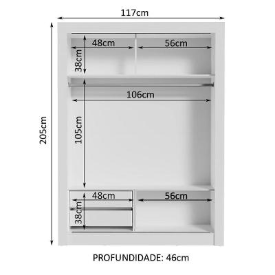 Guarda Roupa Solteiro Dallas 2 Portas de Correr 2 Gavetas Branco Madesa