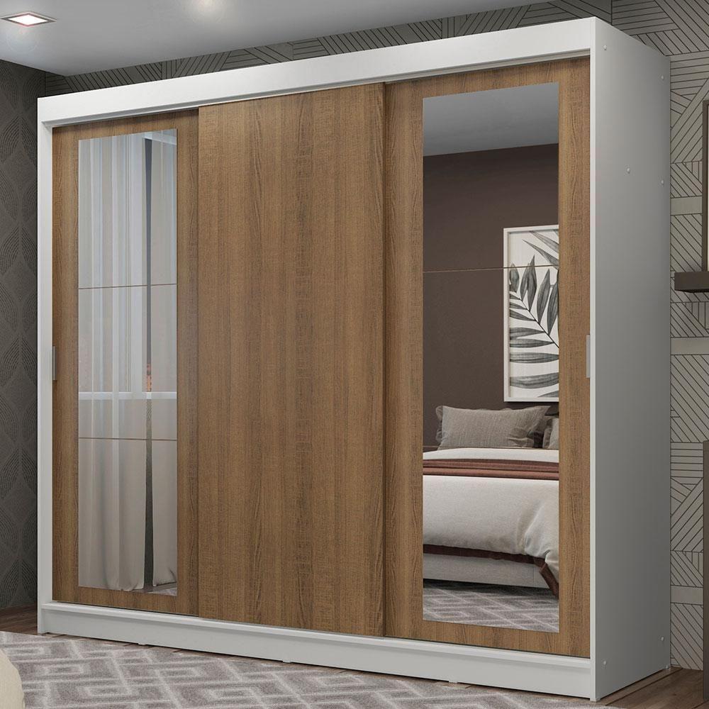 Guarda-roupa Casal Kansas 3 Portas de Correr com Espelhos 3 Gavetas Madesa - 1