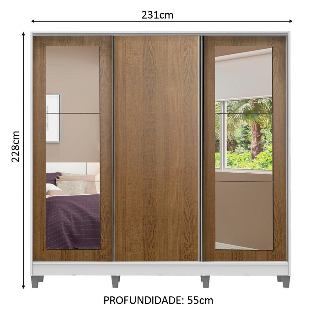 Guarda-roupa Casal Eros 3 Portas de Correr com Espelhos com Pés Madesa - 10