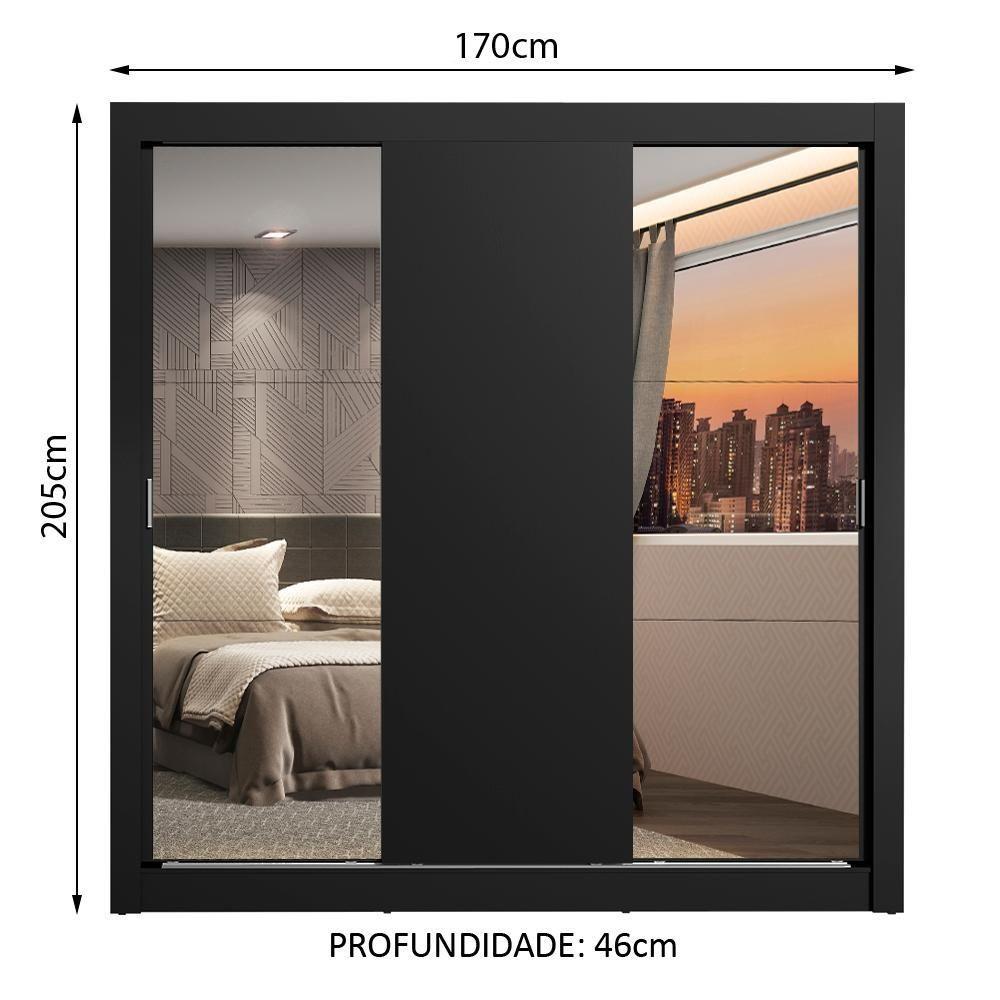 Guarda-roupa Casal Lyon 3 Portas de Correr 2 Gavetas Madesa - 7