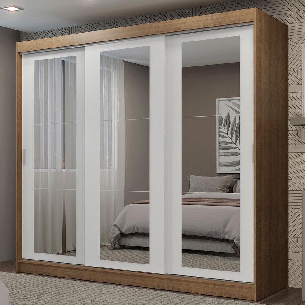 Guarda-roupa 3 Portas de Correr de Espelho 3 Gavetas Madesa - 1