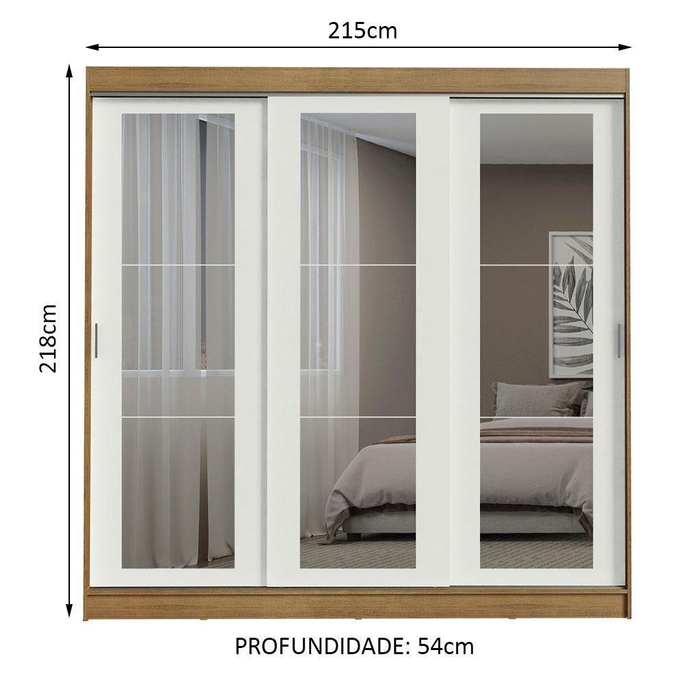 Guarda-roupa 3 Portas de Correr de Espelho 3 Gavetas Madesa - 5