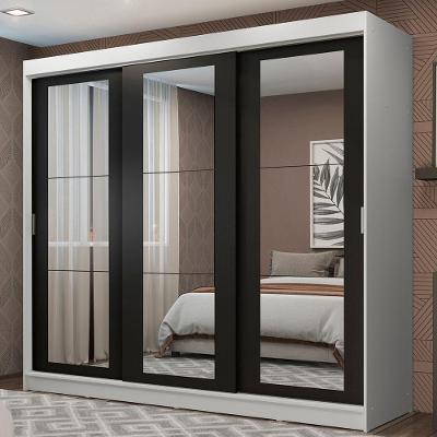 Guarda Roupa Casal Kansas 3 Portas de Correr 3 Gavetas Branco-preto Madesa