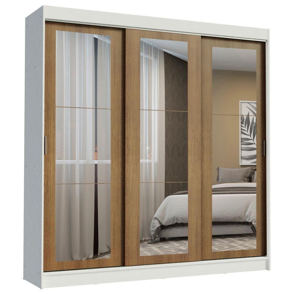 Guarda-roupa 3 Portas de Correr de Espelho 3 Gavetas Madesa - 3