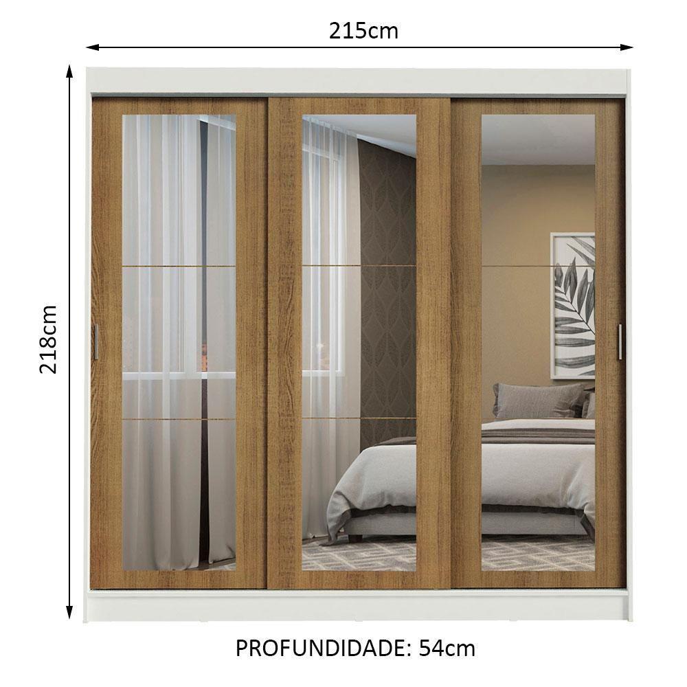 Guarda-roupa 3 Portas de Correr de Espelho 3 Gavetas Madesa - 7