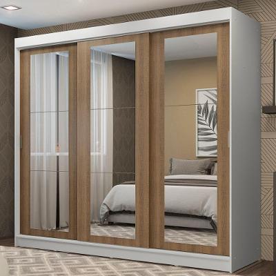 Guarda Roupa Casal Kansas 3 Portas de Correr 3 Gavetas Branco-Rustic Madesa