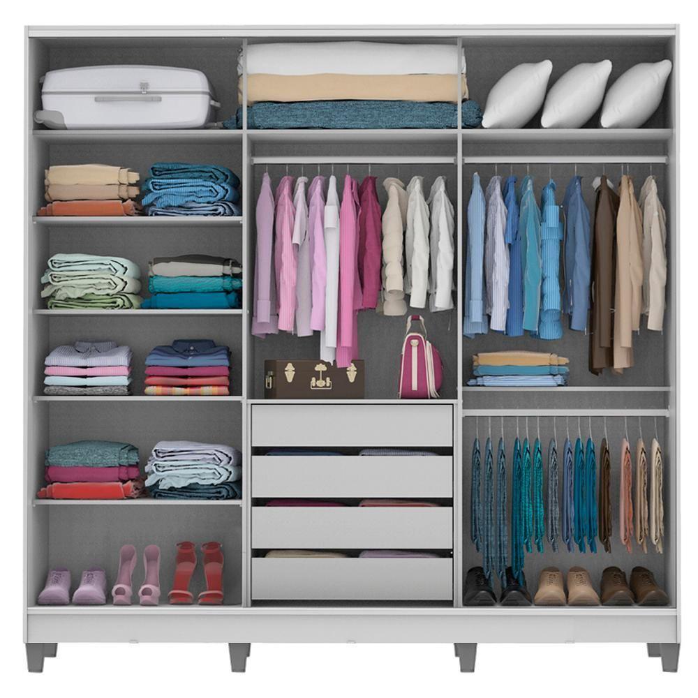 Guarda-roupa Casal Eros 3 Portas de Correr com Espelhos com Pés Madesa  - 2