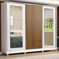 Guarda-roupa Casal Eros 3 Portas de Correr com Espelhos com Pés Madesa  - 1