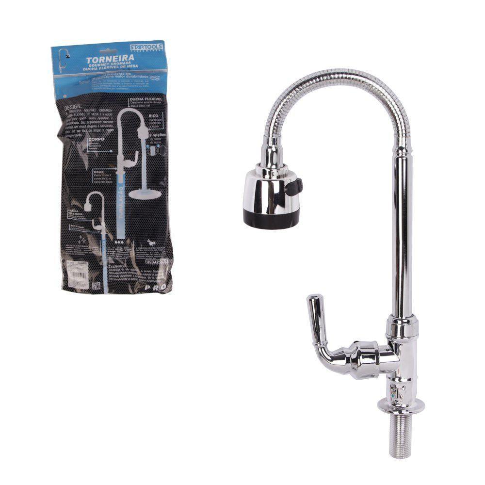 Torneira Gourmet Flexível De Mesa Com Ducha - Inox - 1