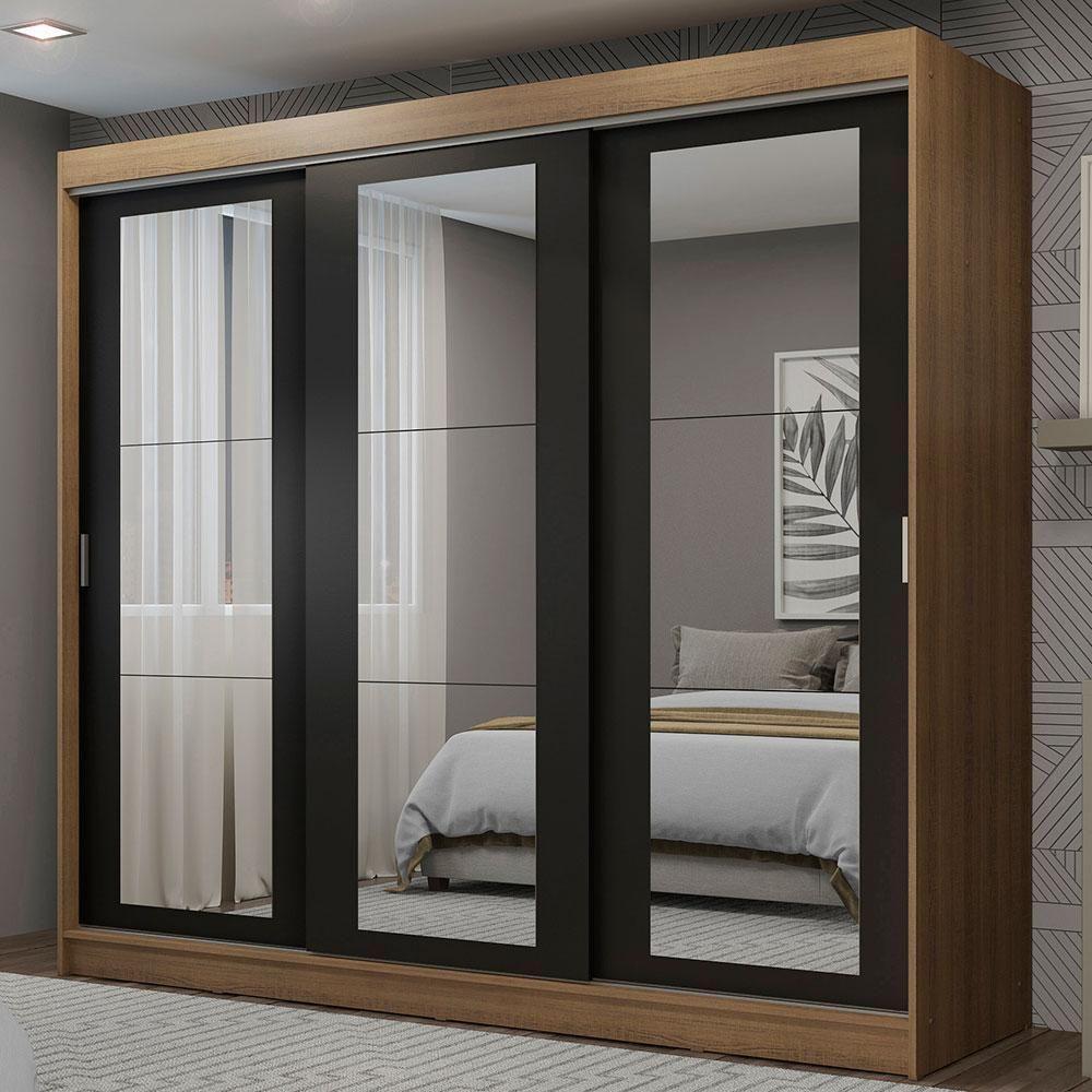 Guarda-roupa 3 Portas de Correr de Espelho 3 Gavetas Madesa - 1