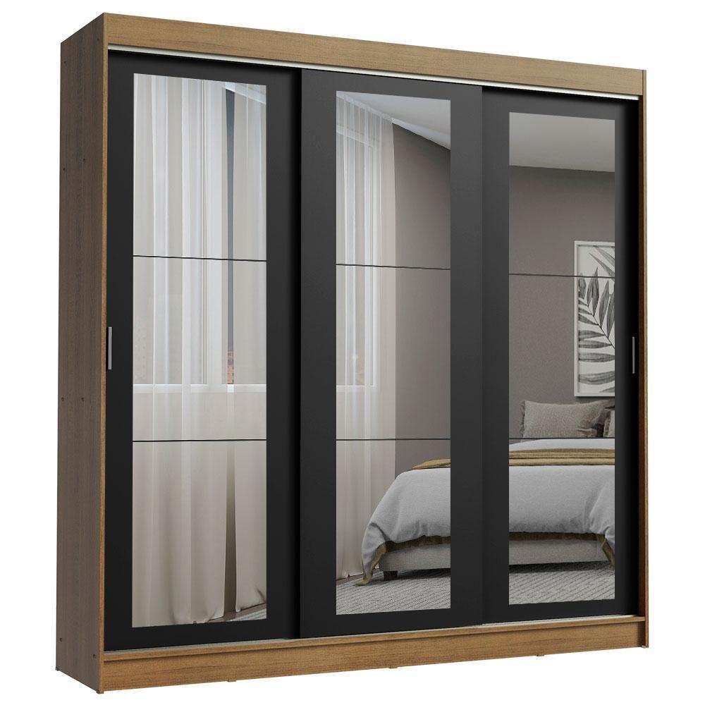 Guarda-roupa 3 Portas de Correr de Espelho 3 Gavetas Madesa - 2