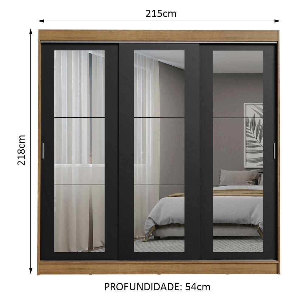 Guarda-roupa 3 Portas de Correr de Espelho 3 Gavetas Madesa - 4