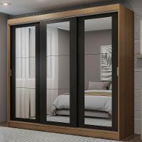 Guarda-roupa 3 Portas de Correr de Espelho 3 Gavetas Madesa - 1