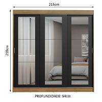 Guarda-roupa 3 Portas de Correr de Espelho 3 Gavetas Madesa