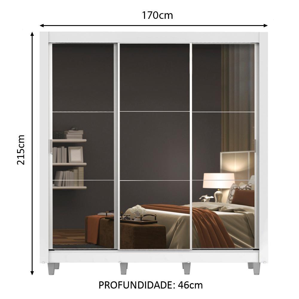 Guarda Roupa Mônaco Casal 3 Portas Correr Espelho Pés Madesa - 2