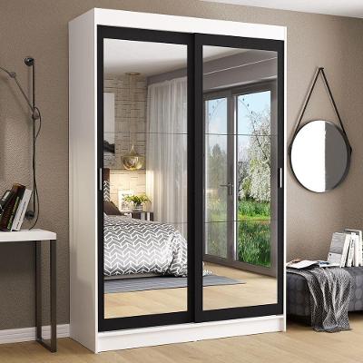 Guarda Roupa Solteiro Tokio 2 Portas de Correr 2 Gavetas Branco-preto Madesa