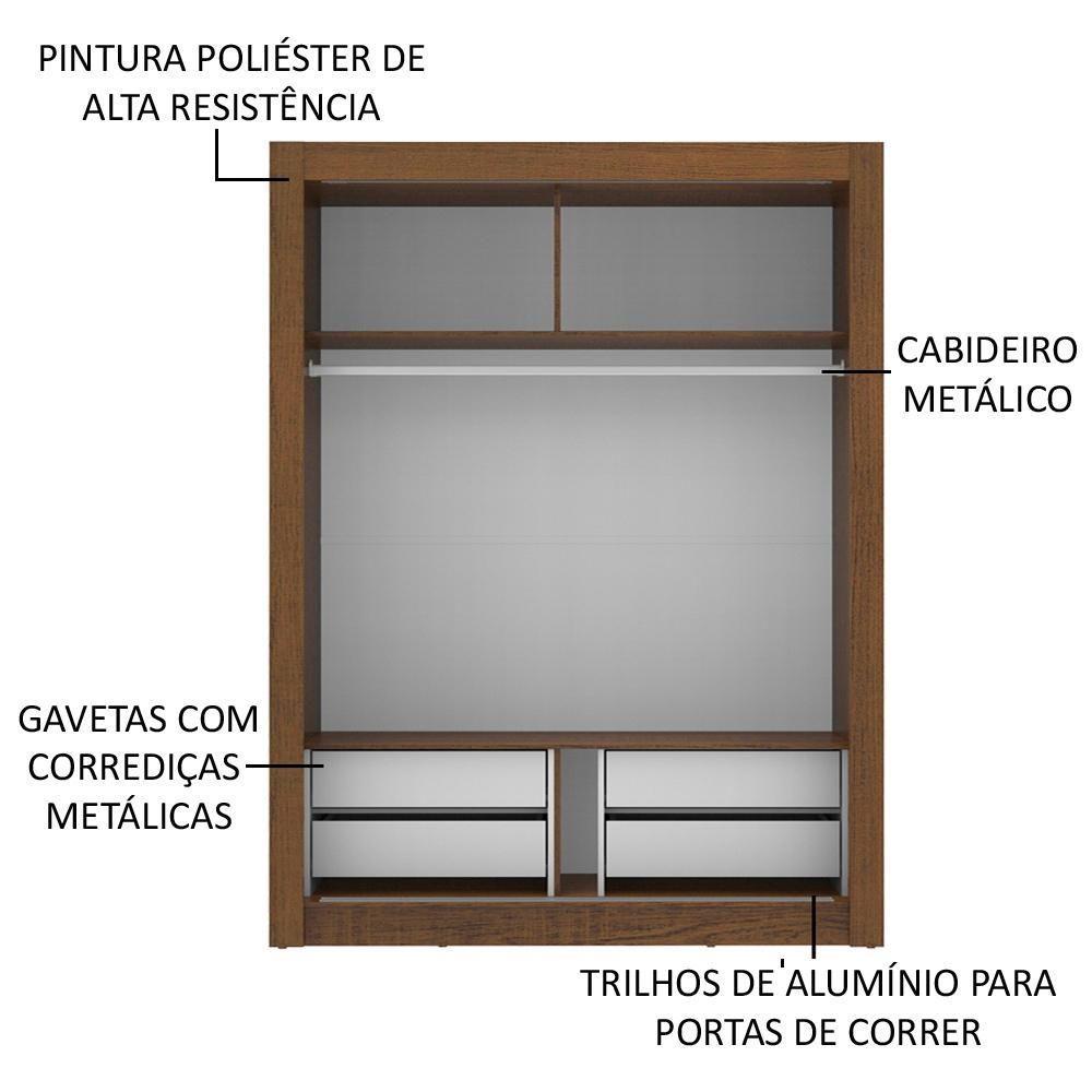 Guarda Roupa Dallas Plus 2 Portas de Correr 4 Gavetas Madesa - 5