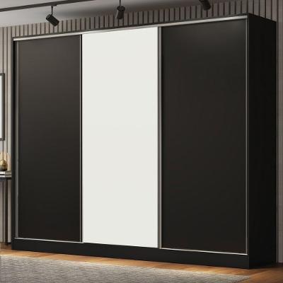 Guarda Roupa Casal Royale 3 Portas de Correr 4 Gavetas Preto-preto-branco Preto-branco