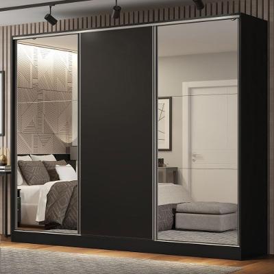 Guarda Roupa Casal Royale 3 Portas de Correr Espelhos Preto