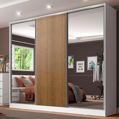 Guarda Roupa Casal Royale 3 Portas de Correr 4 Gavetas Branco-rustic com Espelhos