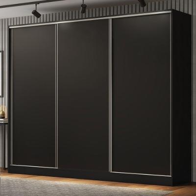 Guarda Roupa Casal Royale 3 Portas de Correr 4 Gavetas Preto Preto MDF